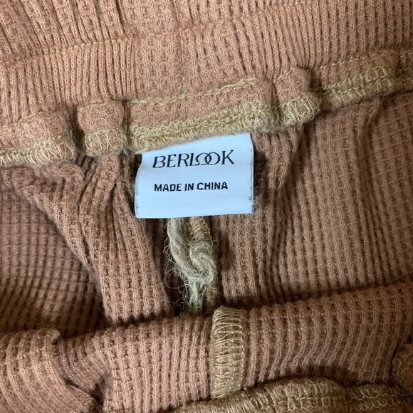 Berlook Brown Waffle Knit Wide Leg Lounge Pants Casual Relaxed Fit Medium - Picture 3 of 4